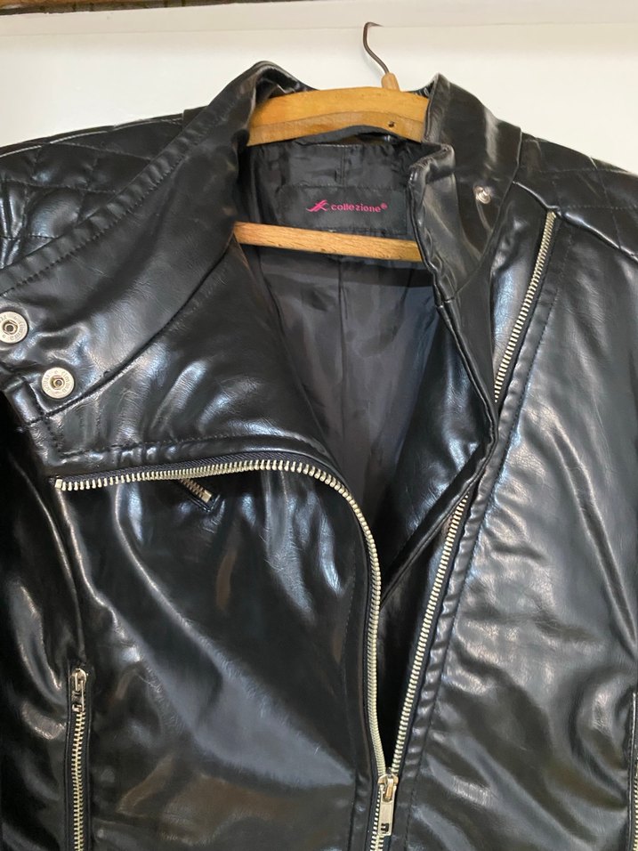 Siyah Parlak Deri Biker Ceket - Görsel 3