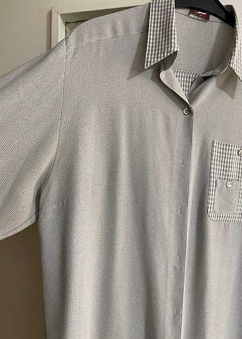 Gri Düğmeli Uzun Kollu Keten Gömlek - Görsel 2