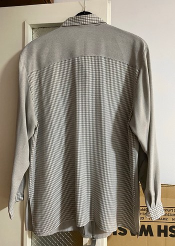 Gri Düğmeli Uzun Kollu Keten Gömlek - Görsel 4