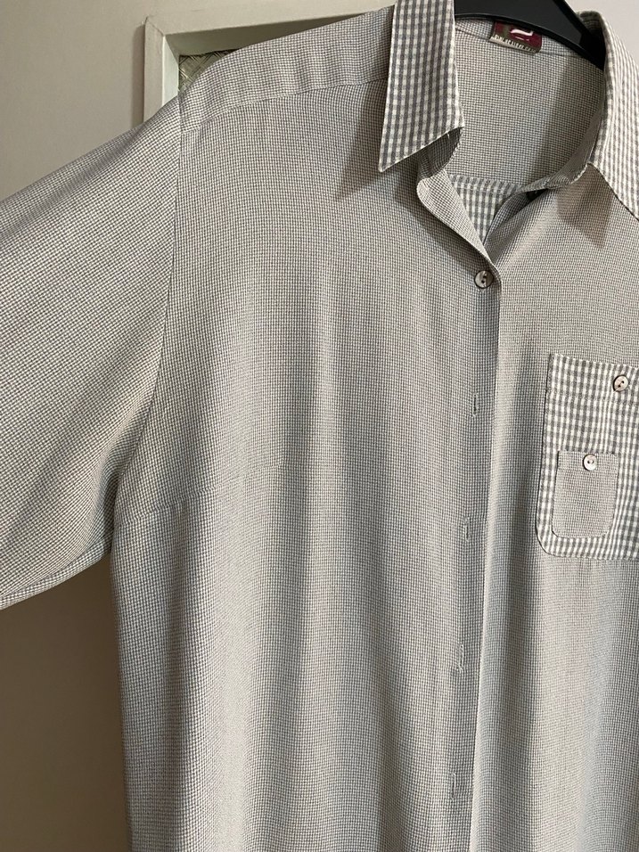 Gri Düğmeli Uzun Kollu Keten Gömlek - Görsel 2