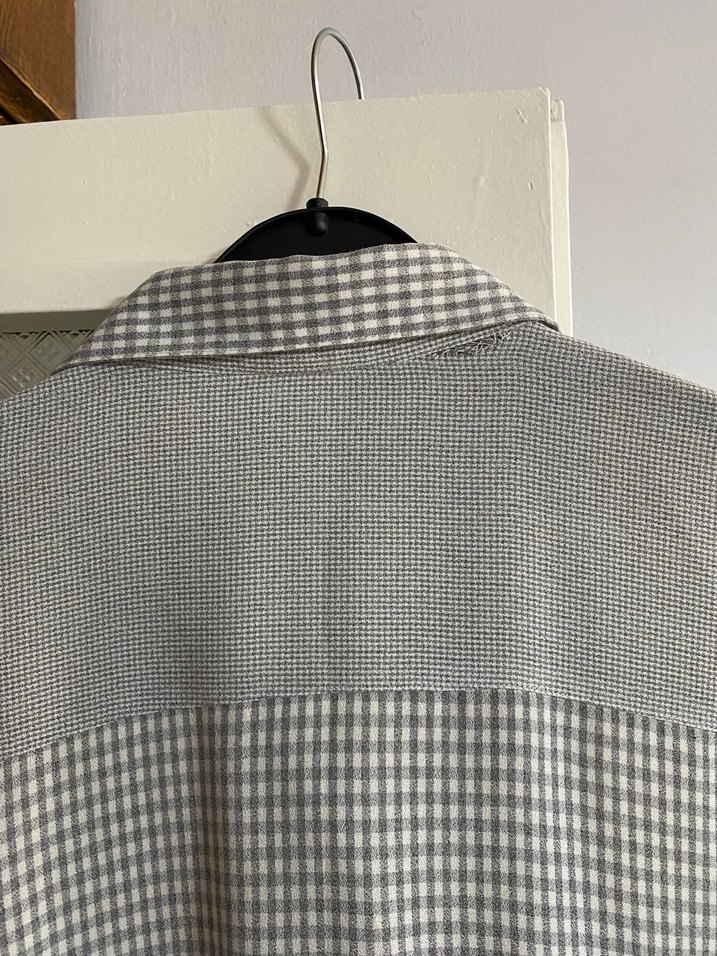 Gri Düğmeli Uzun Kollu Keten Gömlek - Görsel 5