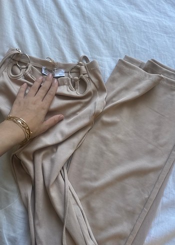 Bej Kemer Detaylı Kadın Kumaş Pantolon - Görsel 3