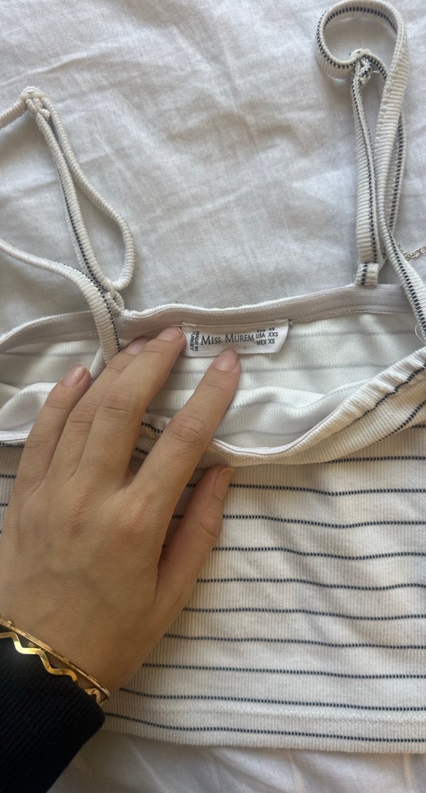 Çizgili Beyaz İnce Askılı Kadın Atlet - Görsel 2