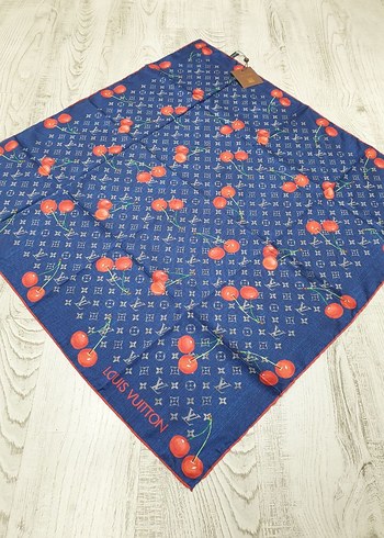 Mavi Kiraz Desenli Kadın LOUS VUTTON. eşarp - Görsel 2