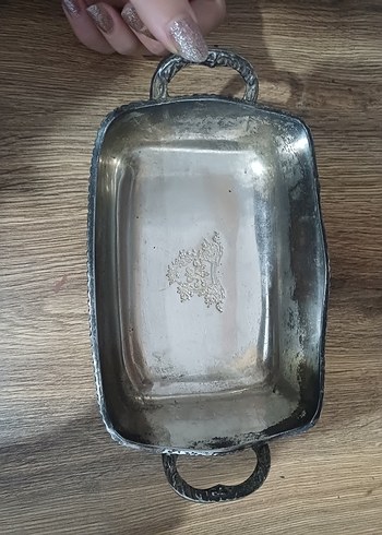 American Vintage Vintage Gumus Metal Kucuk Servis Tepsisi