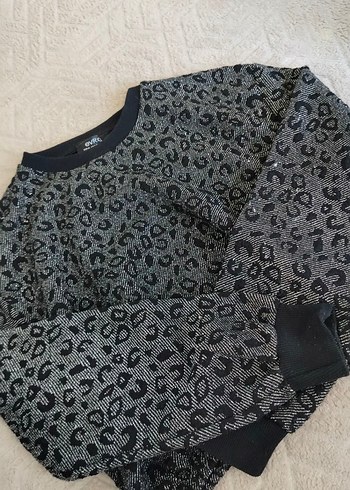 Zara Leopar Desenli Siyah Gri Sweatshirt