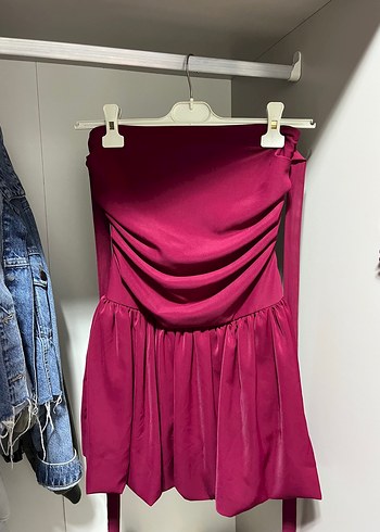 s Beden bordo Renk Bordo Parlak Askılı Kız Elbisesi