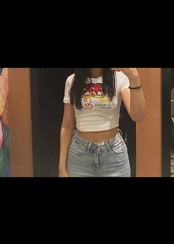 xs Beden beyaz Renk Beyaz Baskılı Kısa Kollu crop