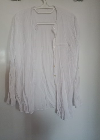 2 adet gömlek Düğmeli V Yaka Beyaz Keten Gömlek - Görsel 2