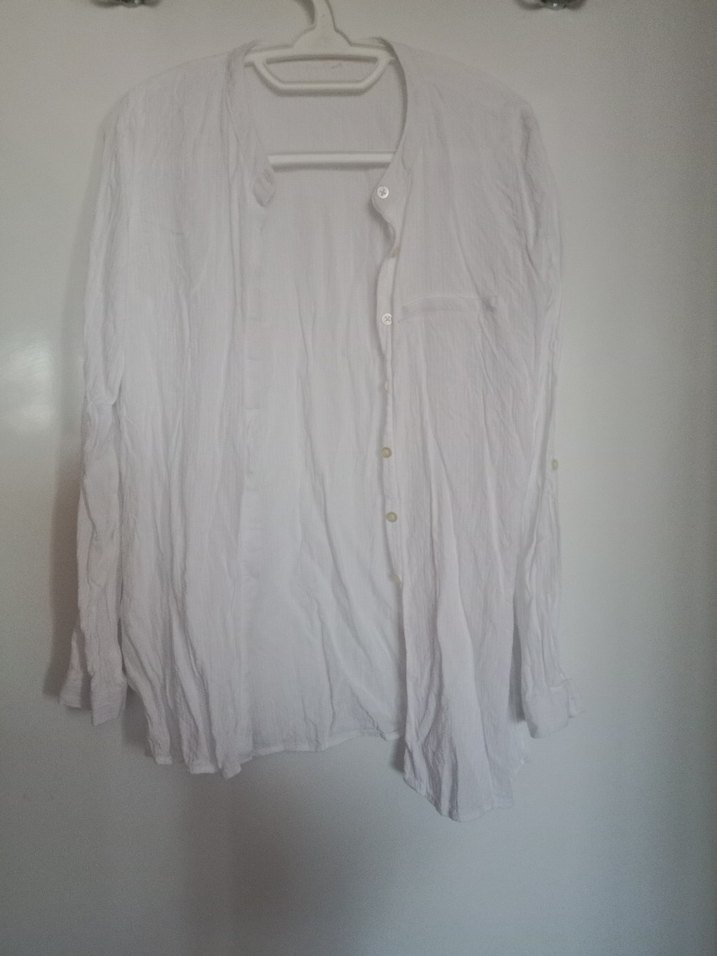 2 adet gömlek Düğmeli V Yaka Beyaz Keten Gömlek - Görsel 2