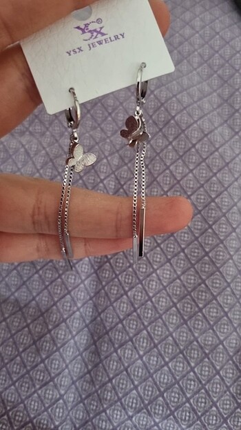 Beden gri Renk Çelik kelebekli sallanan küpe