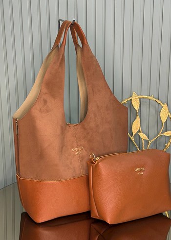 Kahverengi Kadın Süet Çanta Seti - Görsel 9