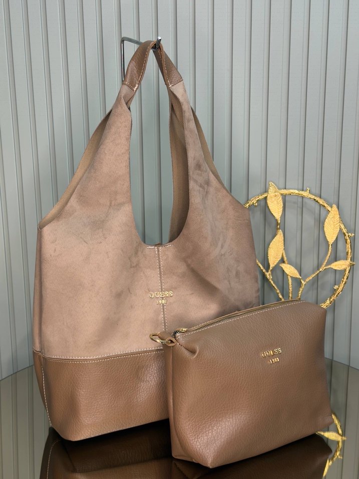 Kahverengi Kadın Süet Çanta Seti - Görsel 2