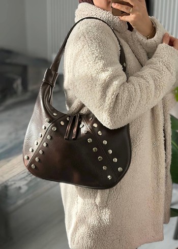 Koyu Kahverengi Deri Kadın Omuz Çantası - Görsel 2