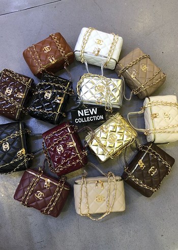 Zincir Detaylı Parlak Altın Kadın Çanta - Görsel 3