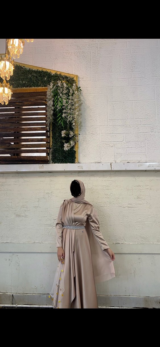 Bej Drapeli Uzun Abiye Elbise - Görsel 2