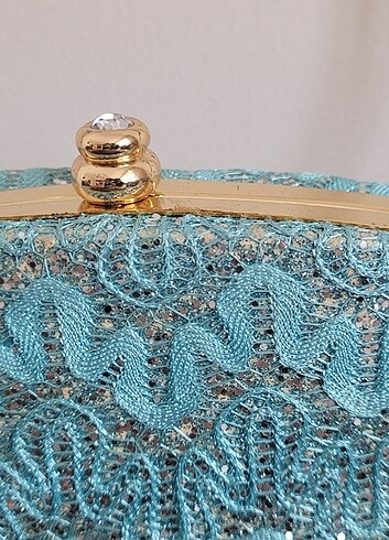 Turkuaz Abiye Çanta / El çantası / Gold Zincir Askılı Omuz Çanta - Görsel 3