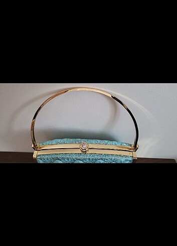 Turkuaz Abiye Çanta / El çantası / Gold Zincir Askılı Omuz Çanta - Görsel 5