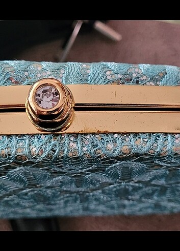 Turkuaz Abiye Çanta / El çantası / Gold Zincir Askılı Omuz Çanta - Görsel 6