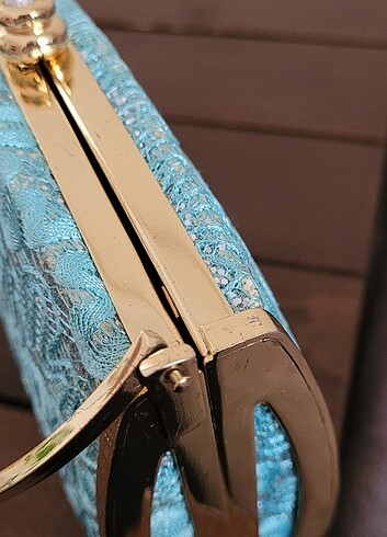 Turkuaz Abiye Çanta / El çantası / Gold Zincir Askılı Omuz Çanta - Görsel 7
