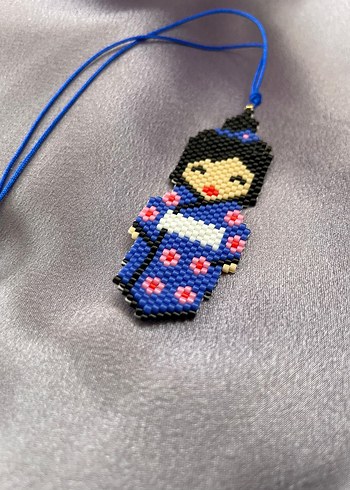 Boncuk İşlemeli Mavi Japon kadin kitap ayraci - Görsel 4