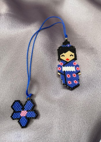 Boncuk İşlemeli Mavi Japon kadin kitap ayraci - Görsel 3