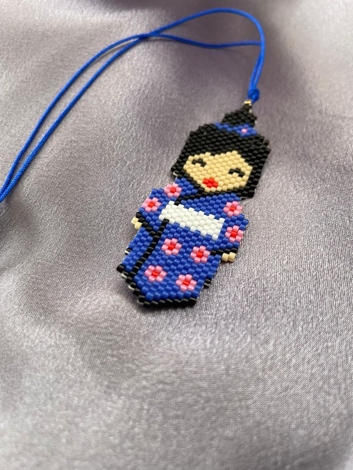 Boncuk İşlemeli Mavi Japon kadin kitap ayraci - Görsel 4