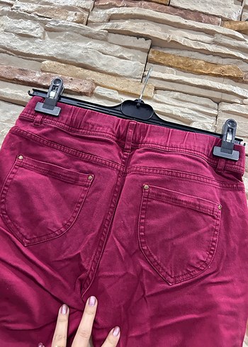 Bordo Kadın Kot Pantolon Fermuarlı - Görsel 5