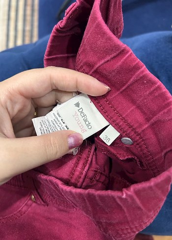 Bordo Kadın Kot Pantolon Fermuarlı - Görsel 6