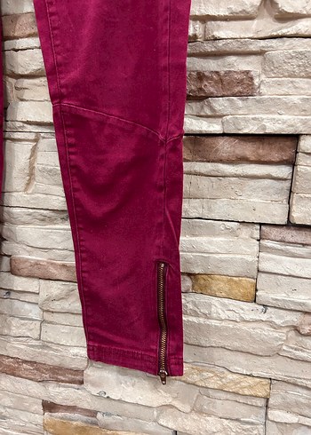 Bordo Kadın Kot Pantolon Fermuarlı - Görsel 2