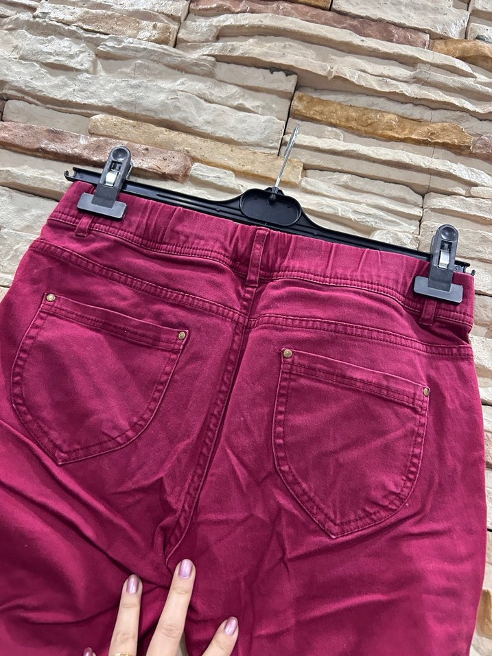 Bordo Kadın Kot Pantolon Fermuarlı - Görsel 5