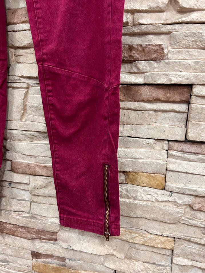 Bordo Kadın Kot Pantolon Fermuarlı - Görsel 2