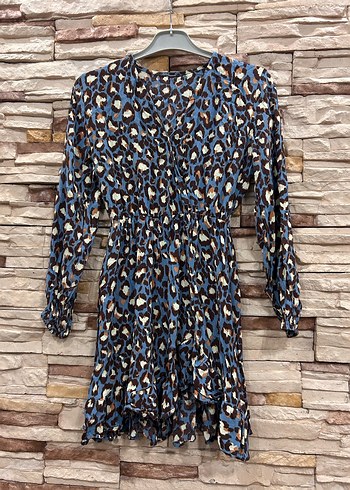 Uzun Kol Leopar Desenli Bohem Elbise - Görsel 6