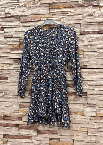 Uzun Kol Leopar Desenli Bohem Elbise - Görsel 5