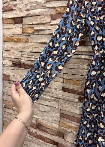 Uzun Kol Leopar Desenli Bohem Elbise - Görsel 3