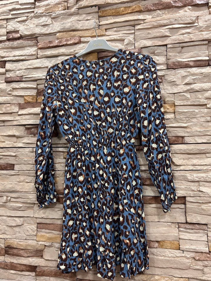 Uzun Kol Leopar Desenli Bohem Elbise - Görsel 2