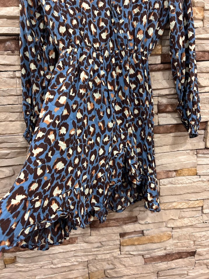Uzun Kol Leopar Desenli Bohem Elbise - Görsel 4