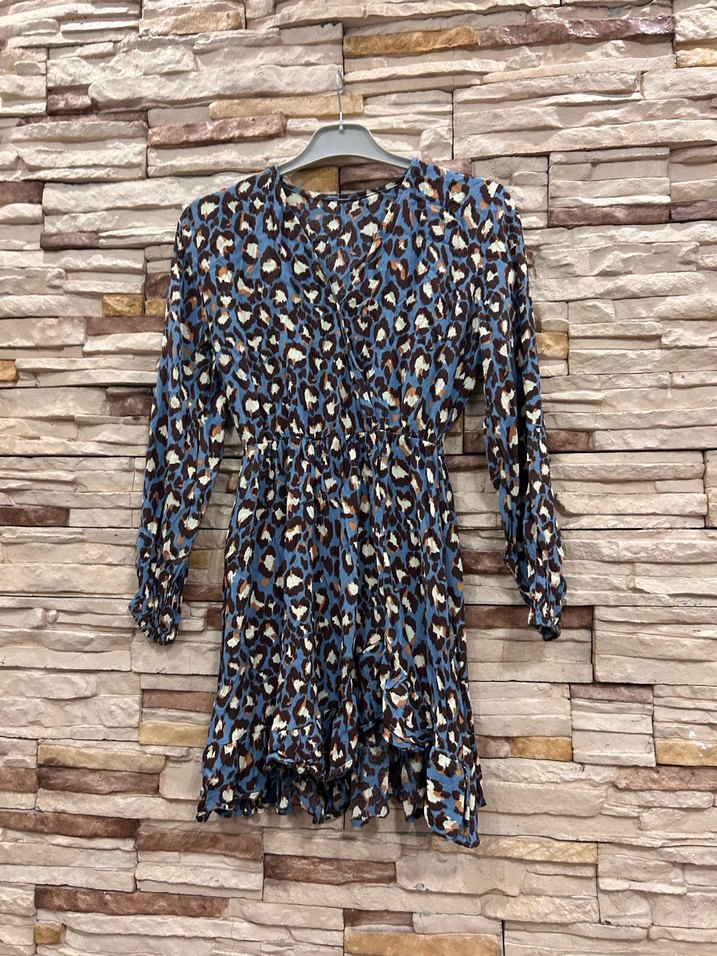 Uzun Kol Leopar Desenli Bohem Elbise - Görsel 5