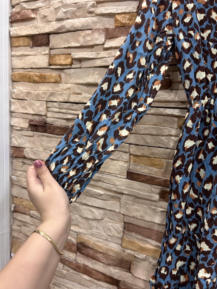 Uzun Kol Leopar Desenli Bohem Elbise - Görsel 3