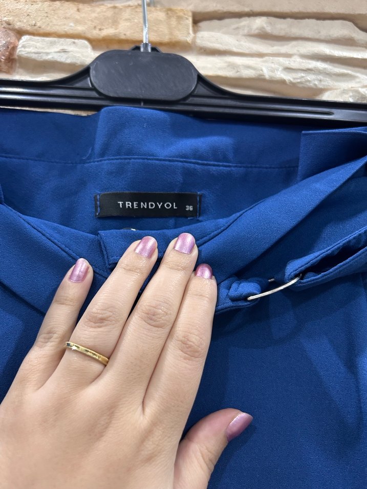 Kemerli Lacivert Kadın Kumaş Pantolon - Görsel 3