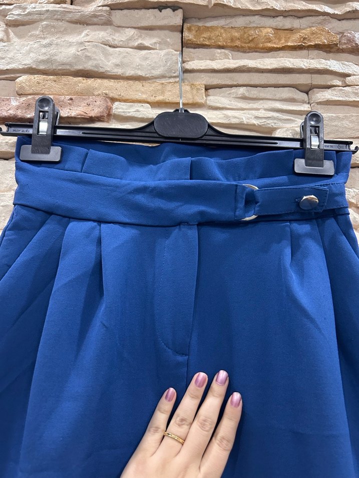 Kemerli Lacivert Kadın Kumaş Pantolon - Görsel 5