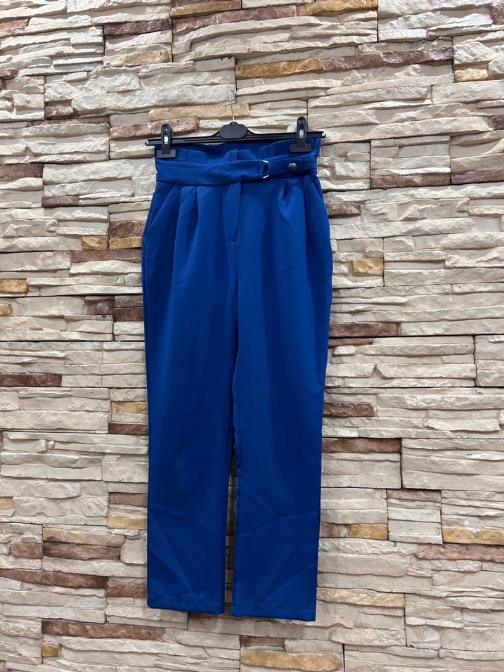 Kemerli Lacivert Kadın Kumaş Pantolon - Görsel 2