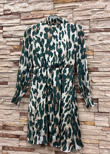 Yeşil Yılan Desenli Uzun Kollu Elbise - Görsel 5