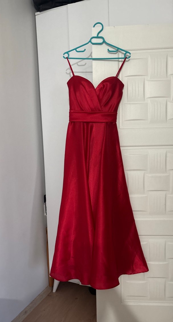 Bordo Parlak Straplez A Kesim Gelinlik - Görsel 2