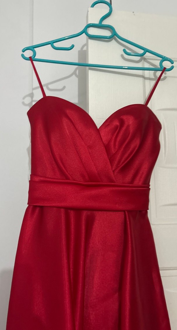 Bordo Parlak Straplez A Kesim Gelinlik - Görsel 3