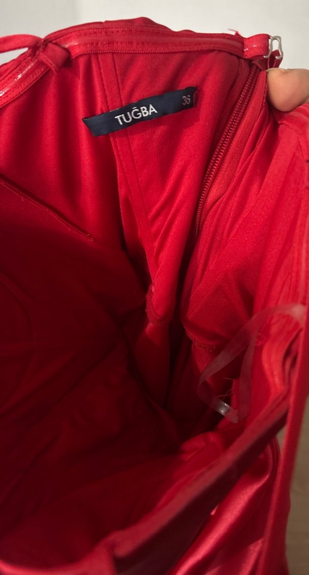 Bordo Parlak Straplez A Kesim Gelinlik - Görsel 5