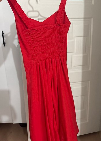 Kırmızı V Yaka Midi Elbise - Görsel 2