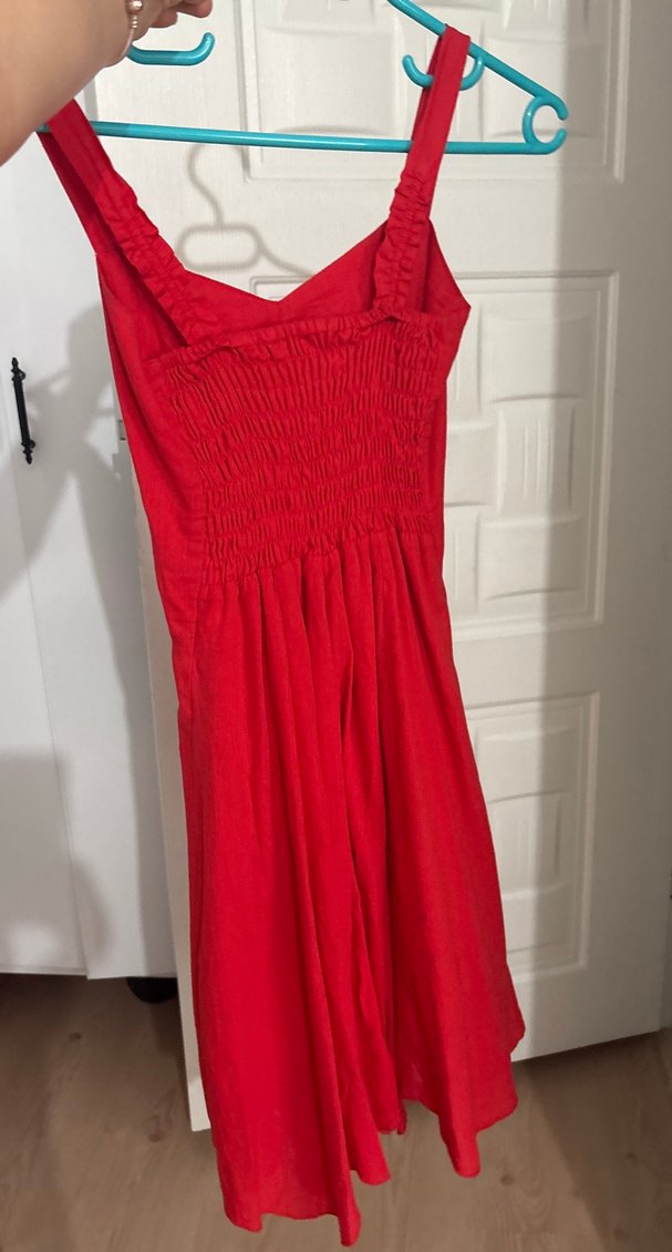 Kırmızı V Yaka Midi Elbise - Görsel 2