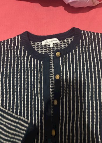 Düğmeli Çizgili Kadın Triko Hırka - Görsel 3