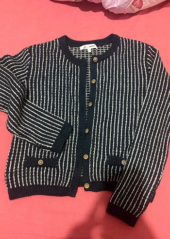 Düğmeli Çizgili Kadın Triko Hırka - Görsel 2